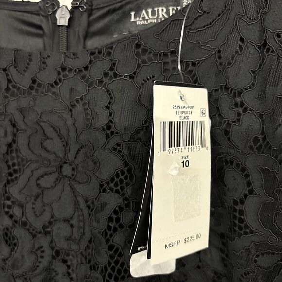 New NWT Sz 10 Ralph Lauren Black Lace Dress Appliqué Shift Work Career S/slv - Picture 3 of 4